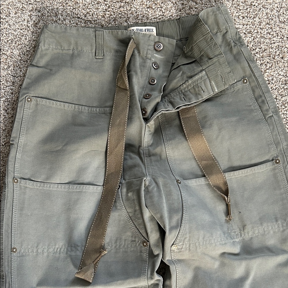 Free People Olive Green Cargo Pants with Brown Accents